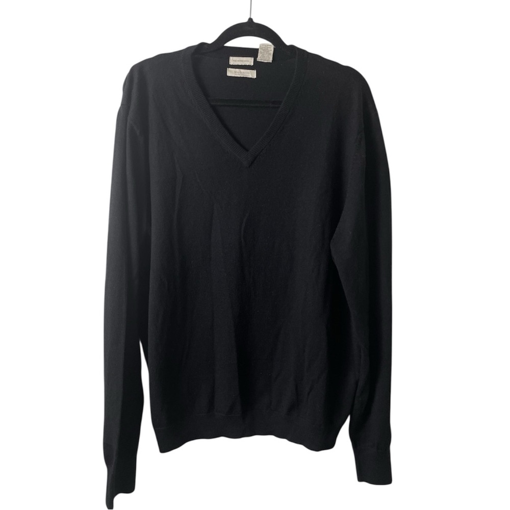Madison 100% Merino Wool V-Neck Sweater XL Black Minimalist Classic Luxury